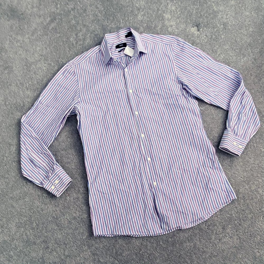 Men's Long Sleeves- BOSS by Hugo Boss Blue , Purple, White Stripes